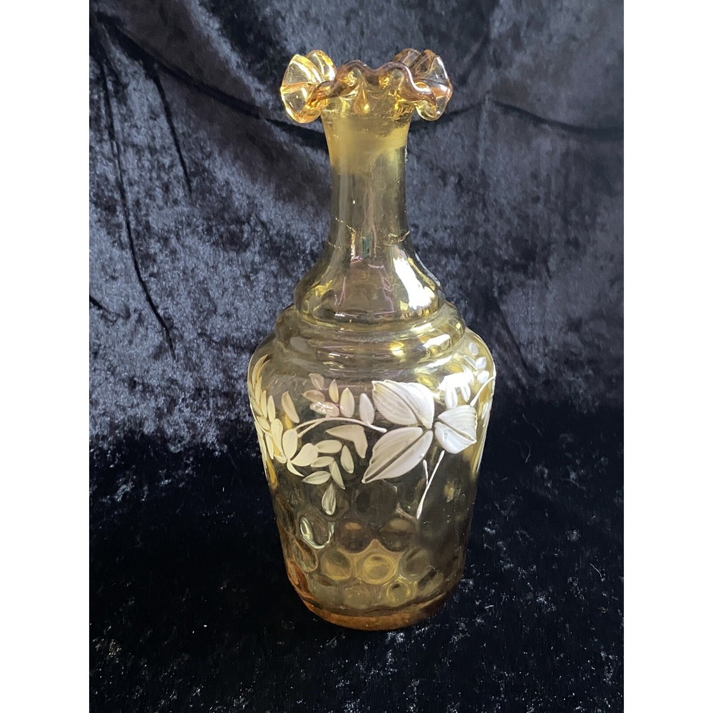 Antique Victorian Amber Hand Blown Glass Cruet Bottle / Vase